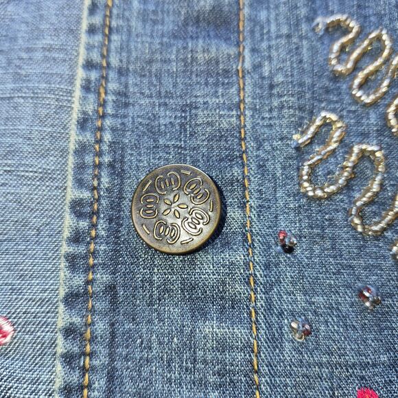 Chico's Design 100% Cotton Size 3, Blue Denim Embroidery, A Few Embroidery Flaws - Picture 12 of 16